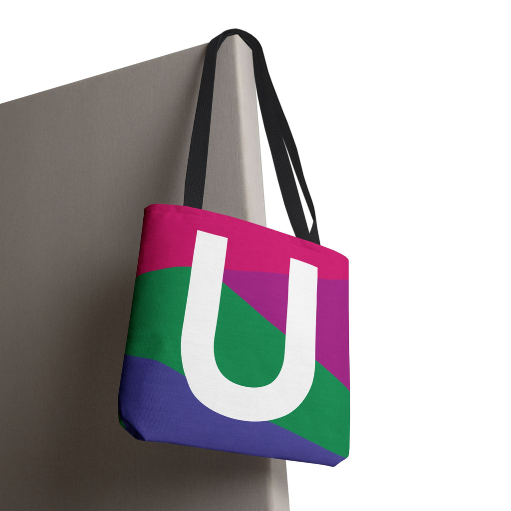 Monogram 'U' Colorblock Tote Bag — Personalized Initial U Shoulder Tote