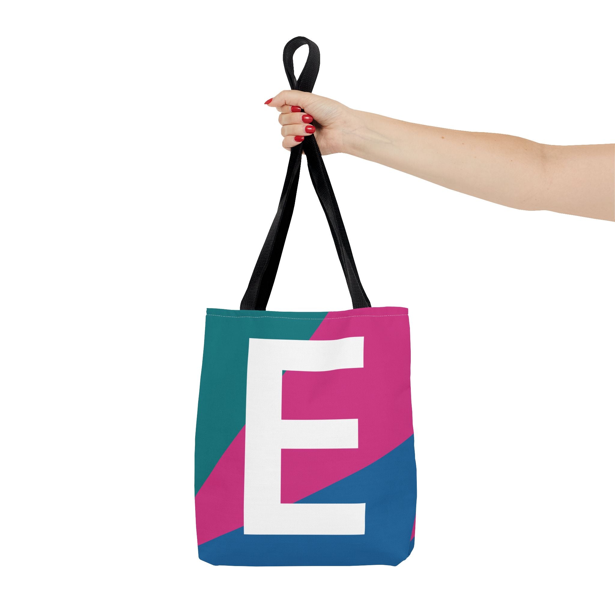 Monogram 'E' Colorblock Tote Bag — Personalized Initial E Shoulder Tote