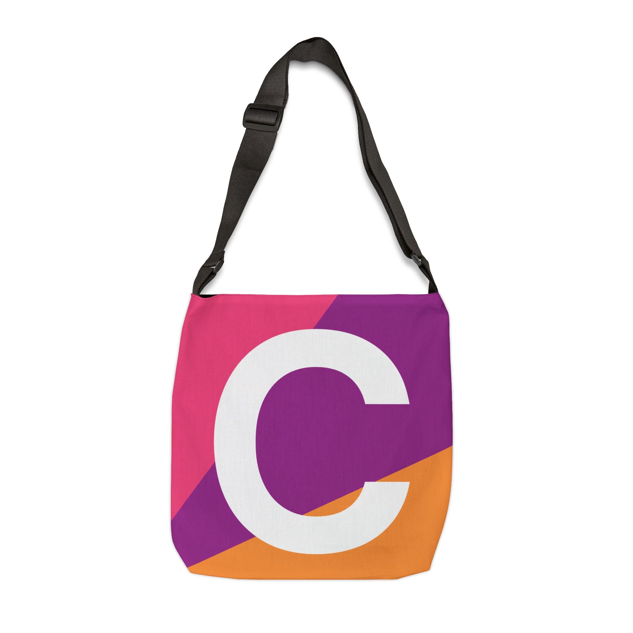 Initial Letter 'C' Colorblock Adjustable Tote Bag — Monogram Alphabet Shoulder Bag