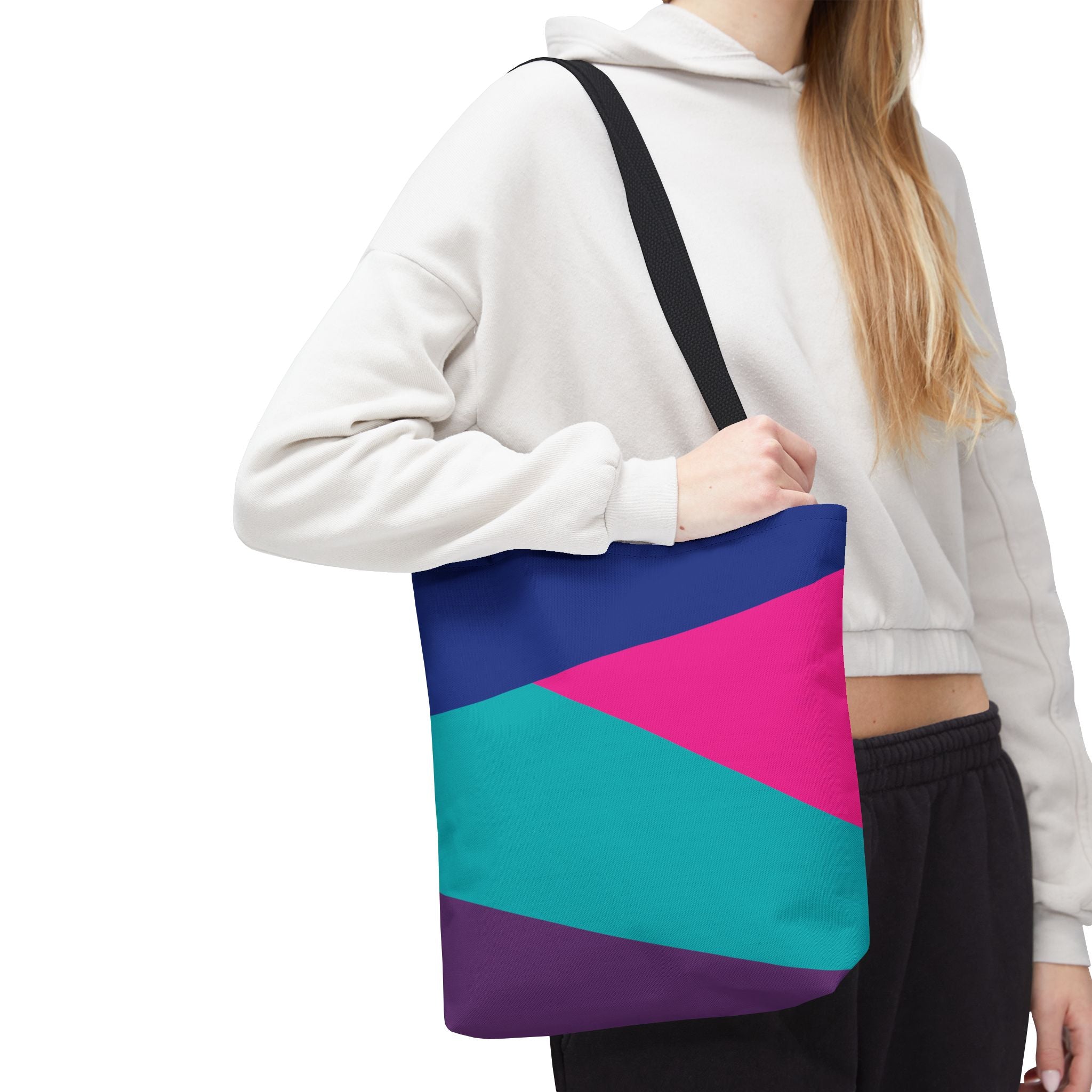 Retro 80s & 90s Inspired Color Block Tote Bag | Stylish Everyday Canvas Shoulder Bag