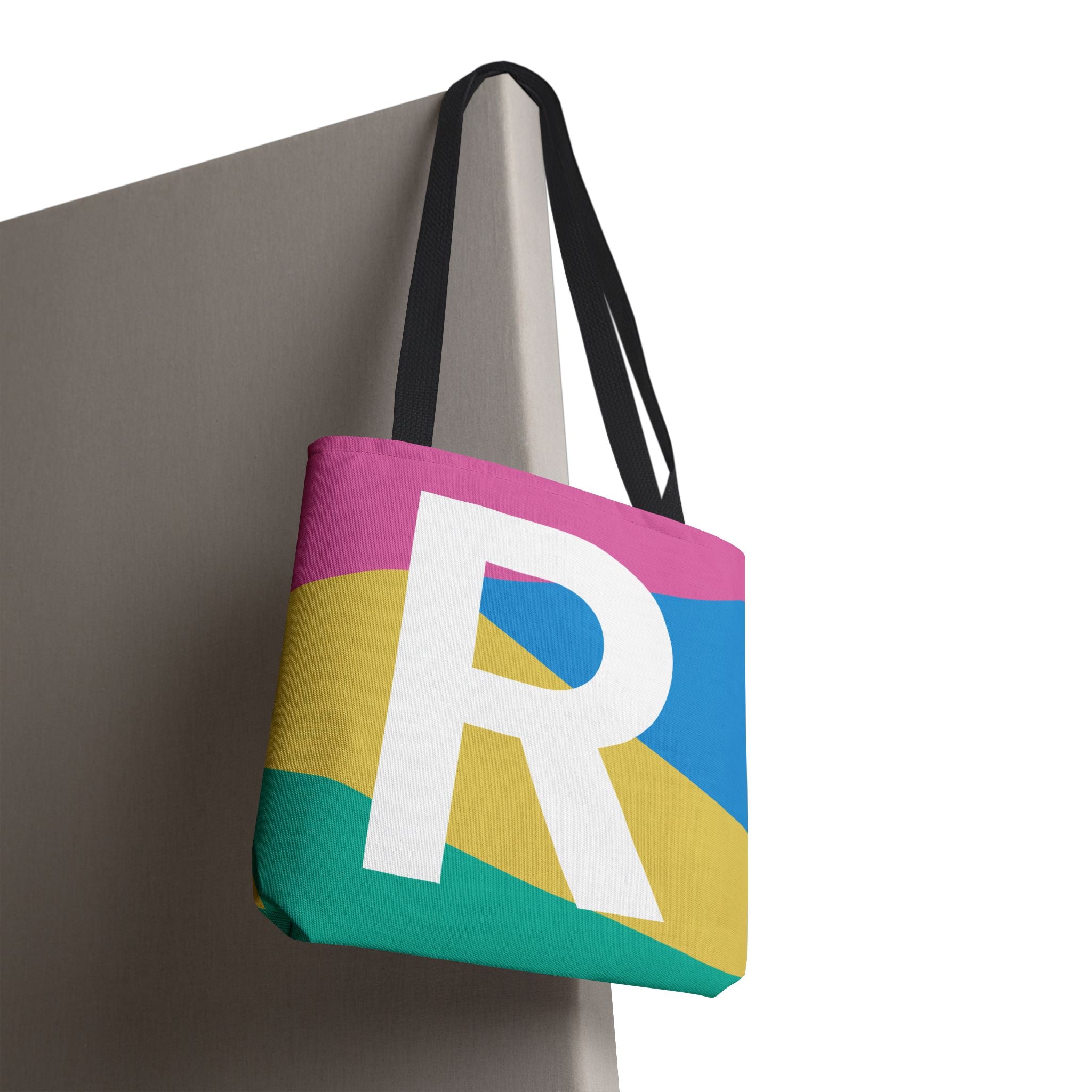 Monogram 'R' Colorblock Tote Bag — Personalized Initial R Shoulder Tote
