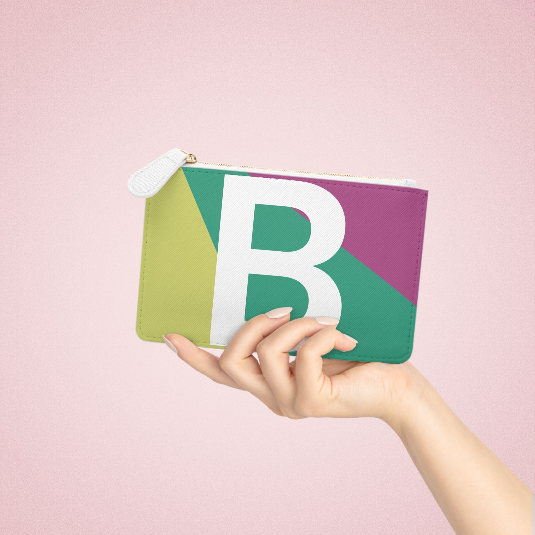 Initial B Mini Clutch — Colorblock Monogram Wristlet Wallet