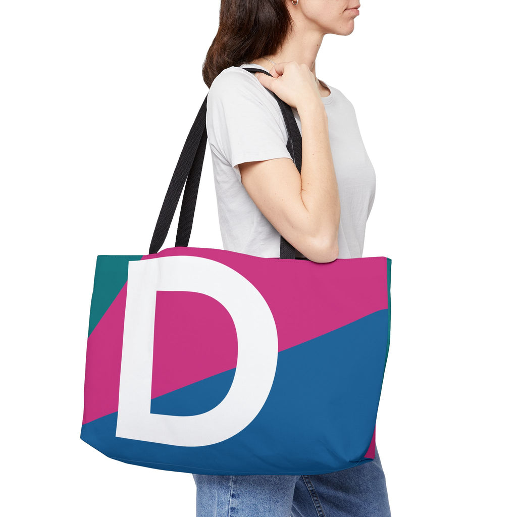 Personalized 'D' Colorblock Tote Bag — Monogram Weekender Tote