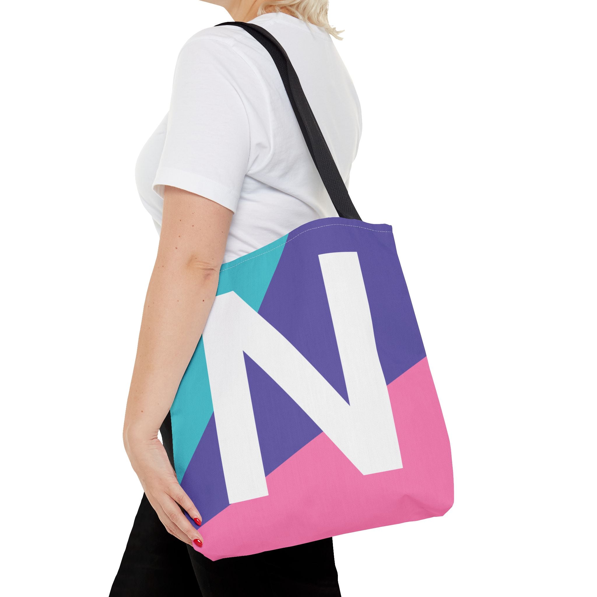 Monogram 'N' Colorblock Tote Bag — Personalized Initial N Shoulder Tote