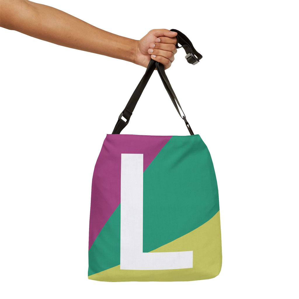 Initial Letter 'L' Colorblock Adjustable Tote Bag — Monogram Alphabet Shoulder Bag