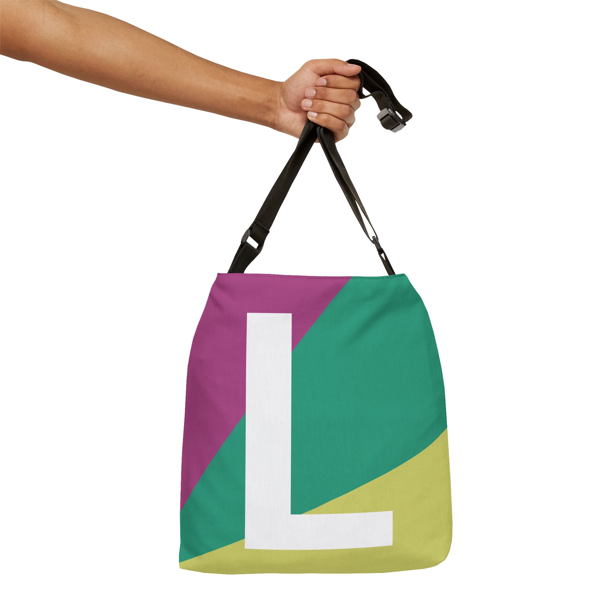 Initial Letter 'L' Colorblock Adjustable Tote Bag — Monogram Alphabet Shoulder Bag