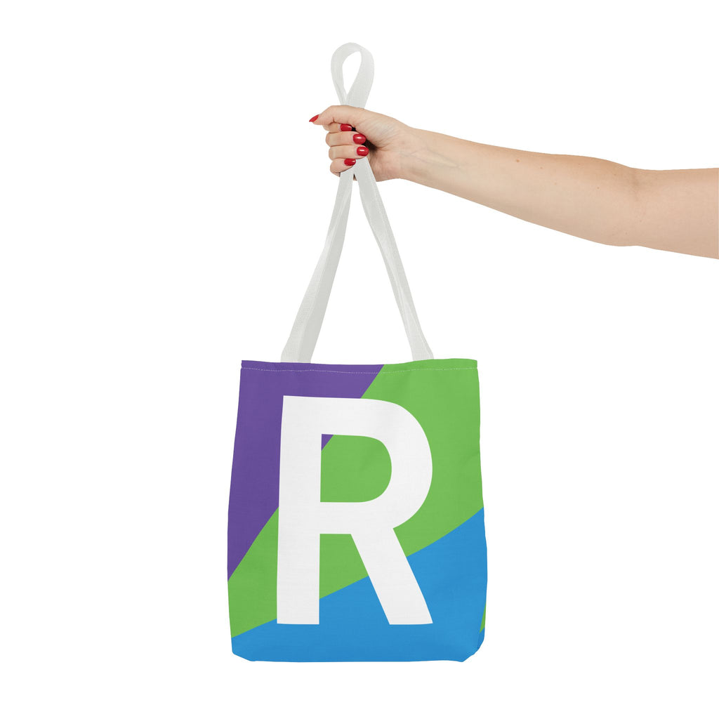 Monogram 'R' Colorblock Tote Bag — Personalized Initial R Shoulder Tote