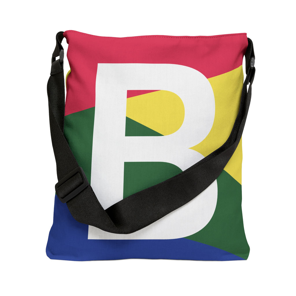 Initial Letter 'B' Colorblock Adjustable Tote Bag — Monogram Alphabet Shoulder Bag