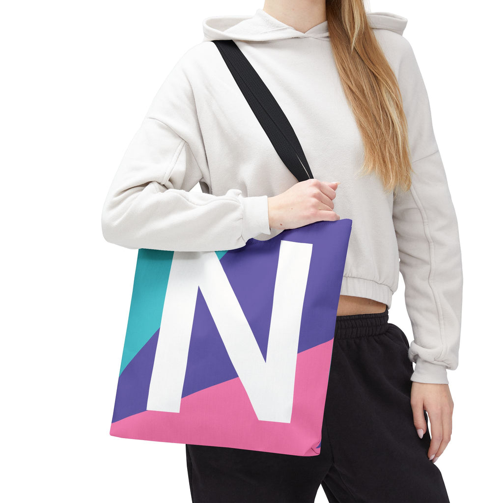Monogram 'N' Colorblock Tote Bag — Personalized Initial N Shoulder Tote