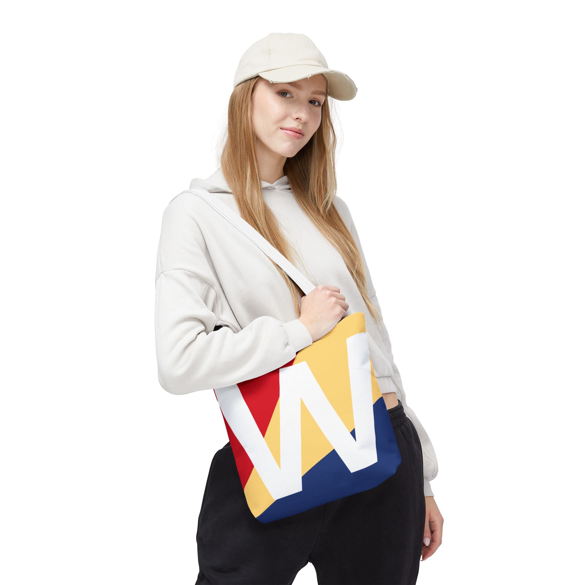 Monogram 'W' Colorblock Tote Bag — Personalized Initial W Shoulder Tote