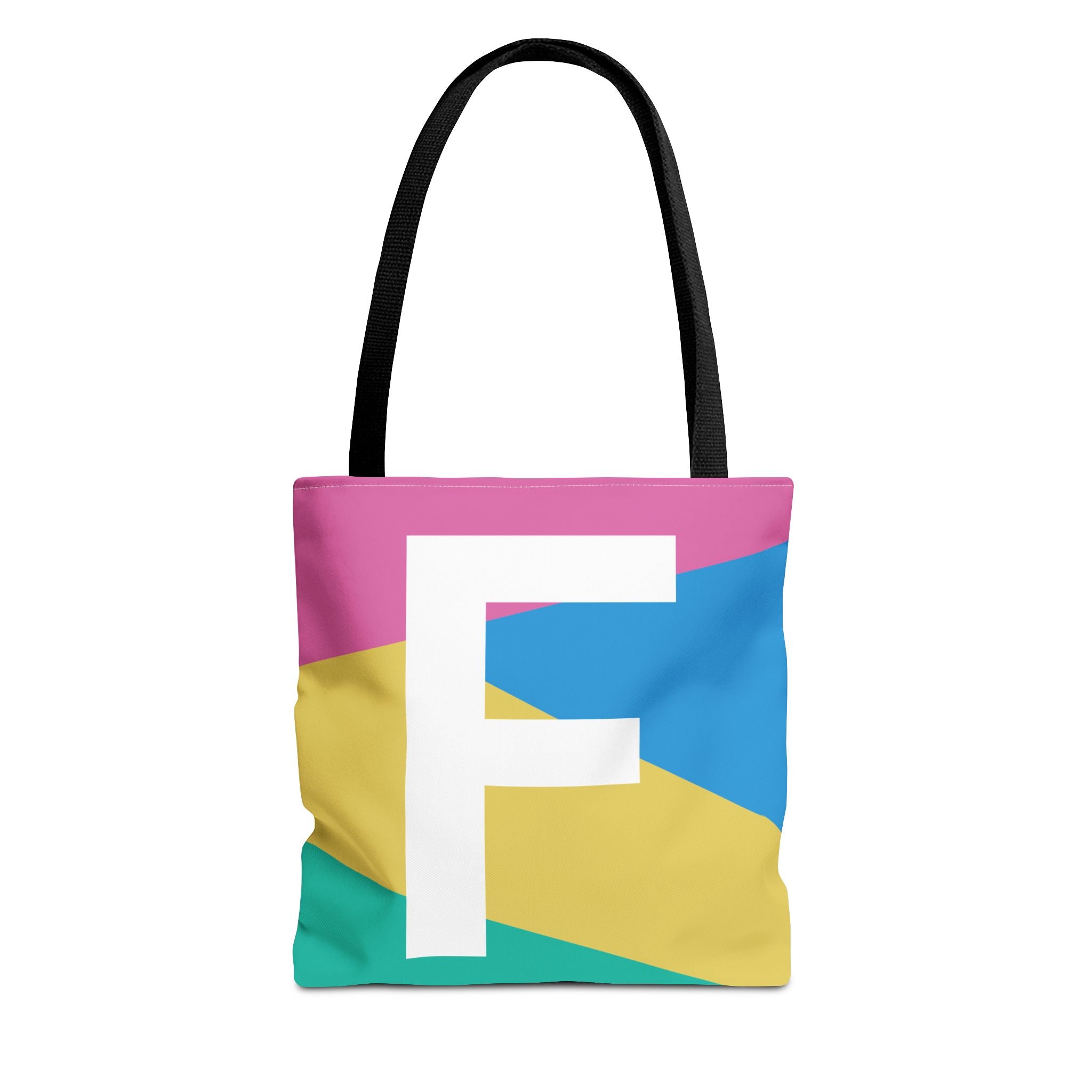 Monogram 'F' Colorblock Tote Bag — Personalized Initial F Shoulder Tote