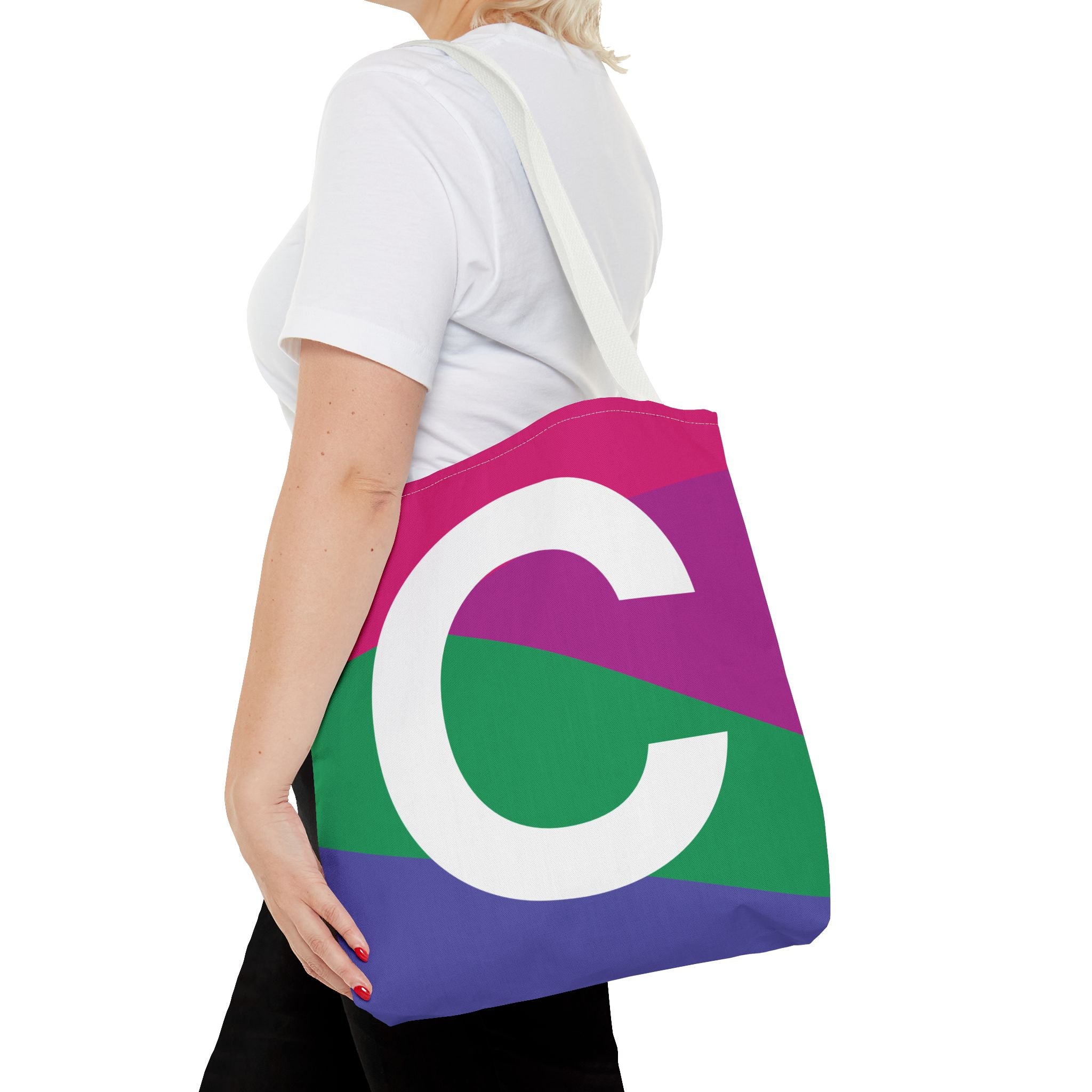 Monogram 'C' Colorblock Tote Bag — Personalized Initial C Shoulder Tote