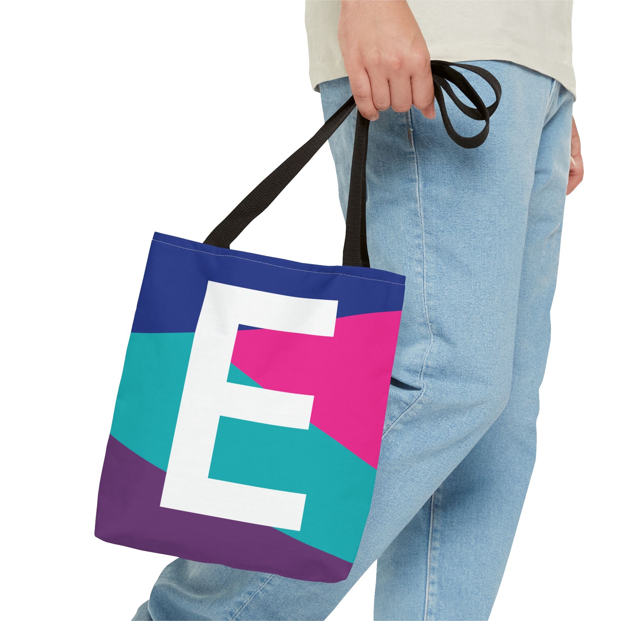 Monogram 'E' Colorblock Tote Bag — Personalized Initial E Shoulder Tote