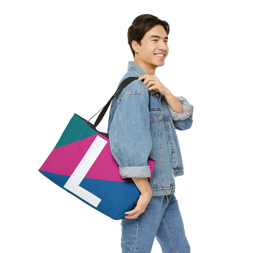 Personalized 'L' Colorblock Tote Bag — Monogram Weekender Tote