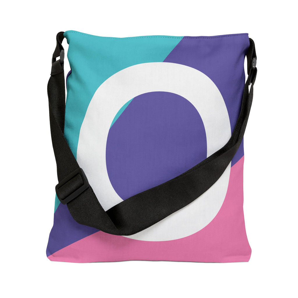 Initial Letter 'O' Colorblock Adjustable Tote Bag — Monogram Alphabet Shoulder Bag