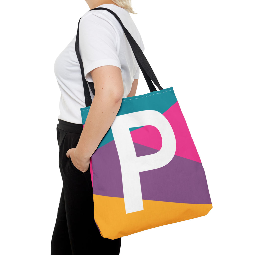 Monogram 'P' Colorblock Tote Bag — Personalized Initial P Shoulder Tote