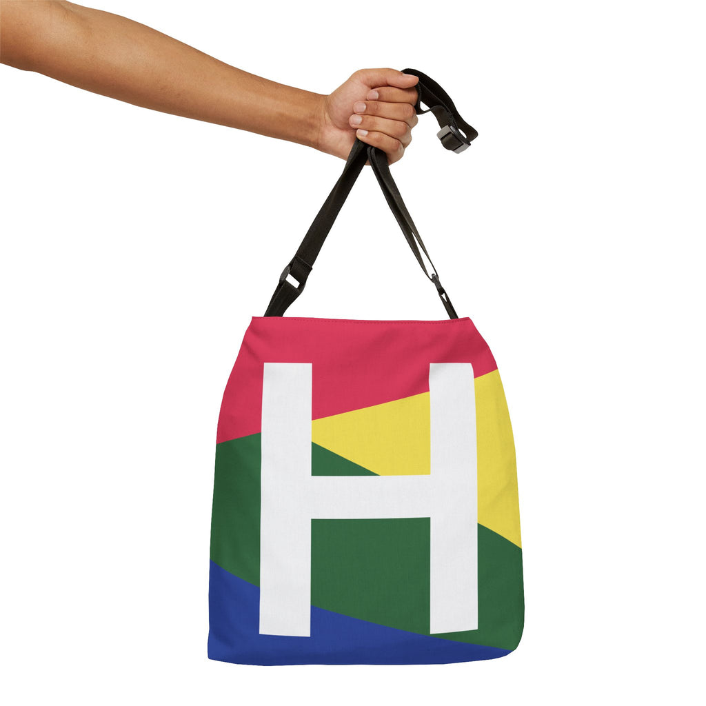 Initial Letter 'H' Colorblock Adjustable Tote Bag — Monogram Alphabet Shoulder Bag