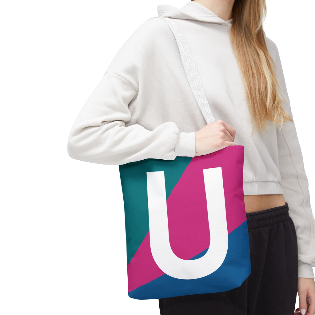 Monogram 'U' Colorblock Tote Bag — Personalized Initial U Shoulder Tote