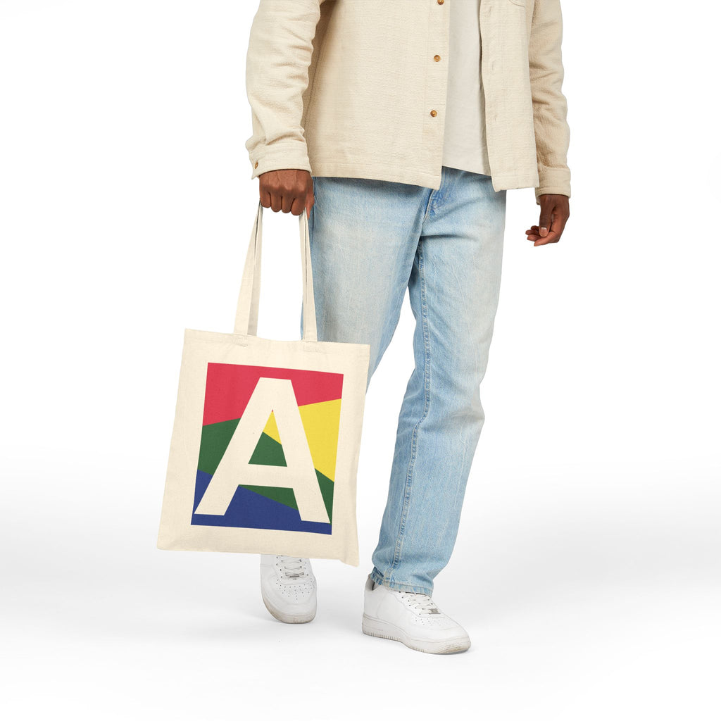 Initial A Colorblock Canvas Tote Bag — Monogram Letter A Reusable Grocery Tote