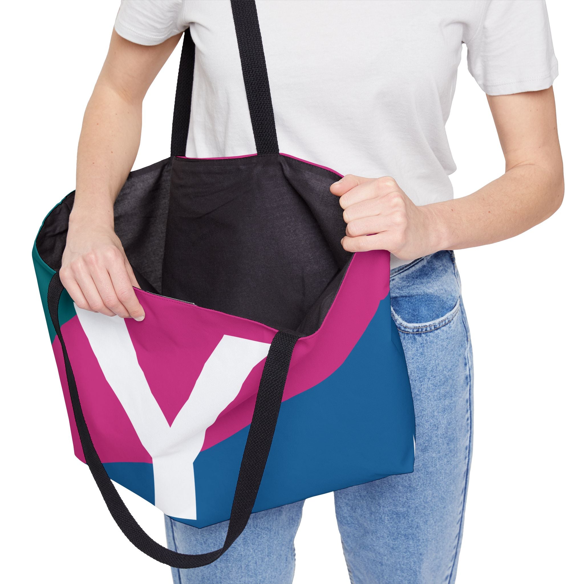 Personalized 'Y' Colorblock Tote Bag — Monogram Weekender Tote