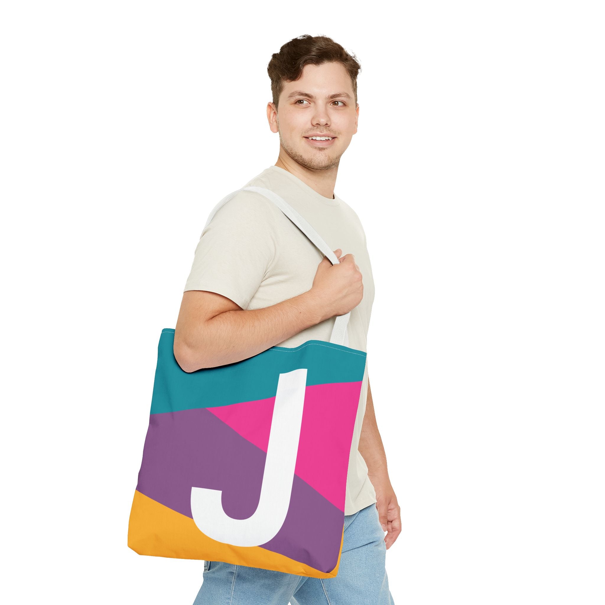 Monogram 'J' Colorblock Tote Bag — Personalized Initial J Shoulder Tote