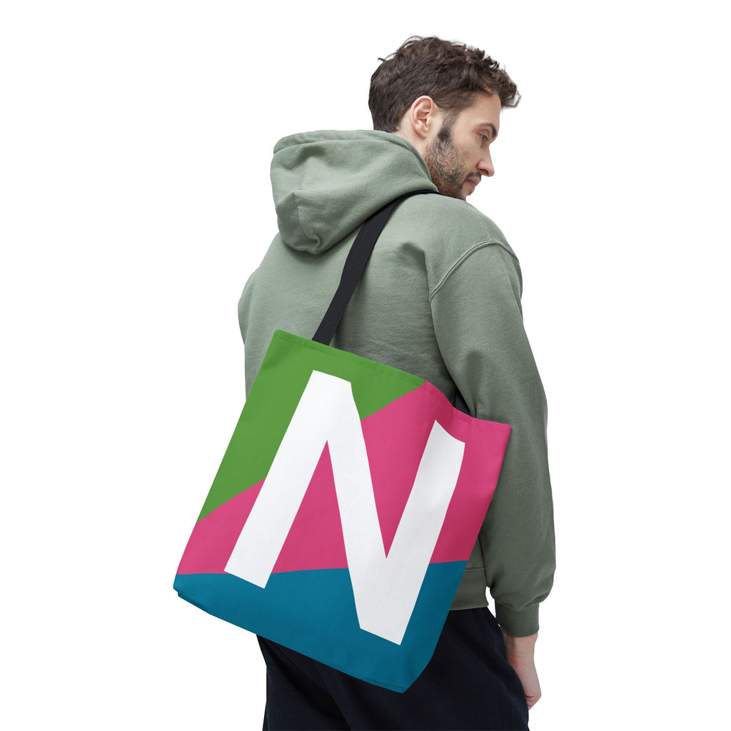 Monogram 'N' Colorblock Tote Bag — Personalized Initial N Shoulder Tote