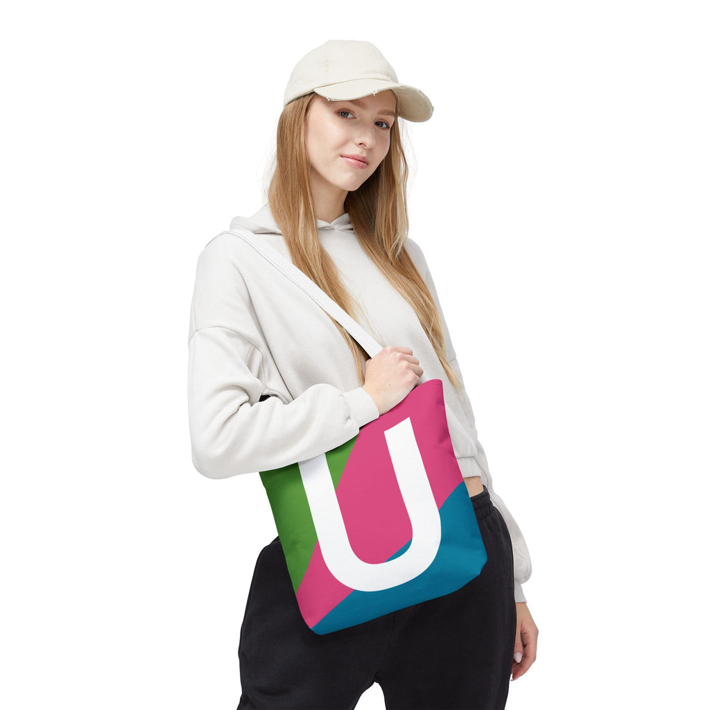 Monogram 'U' Colorblock Tote Bag — Personalized Initial U Shoulder Tote