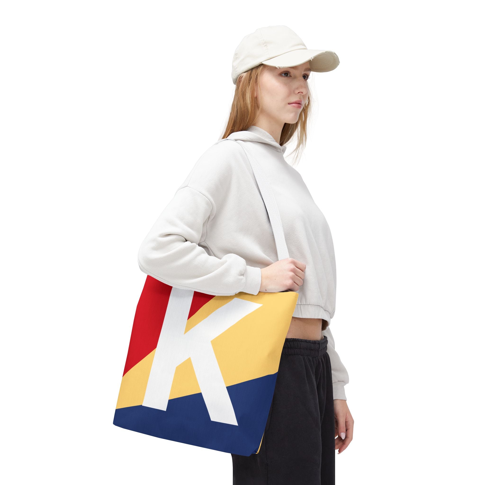 Monogram 'K' Colorblock Tote Bag — Personalized Initial K Shoulder Tote