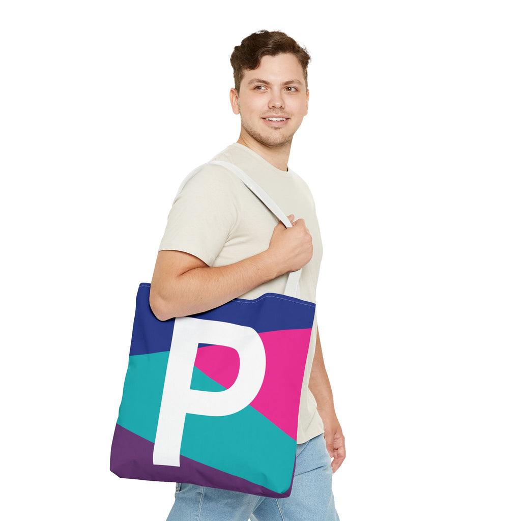 Monogram 'P' Colorblock Tote Bag — Personalized Initial P Shoulder Tote
