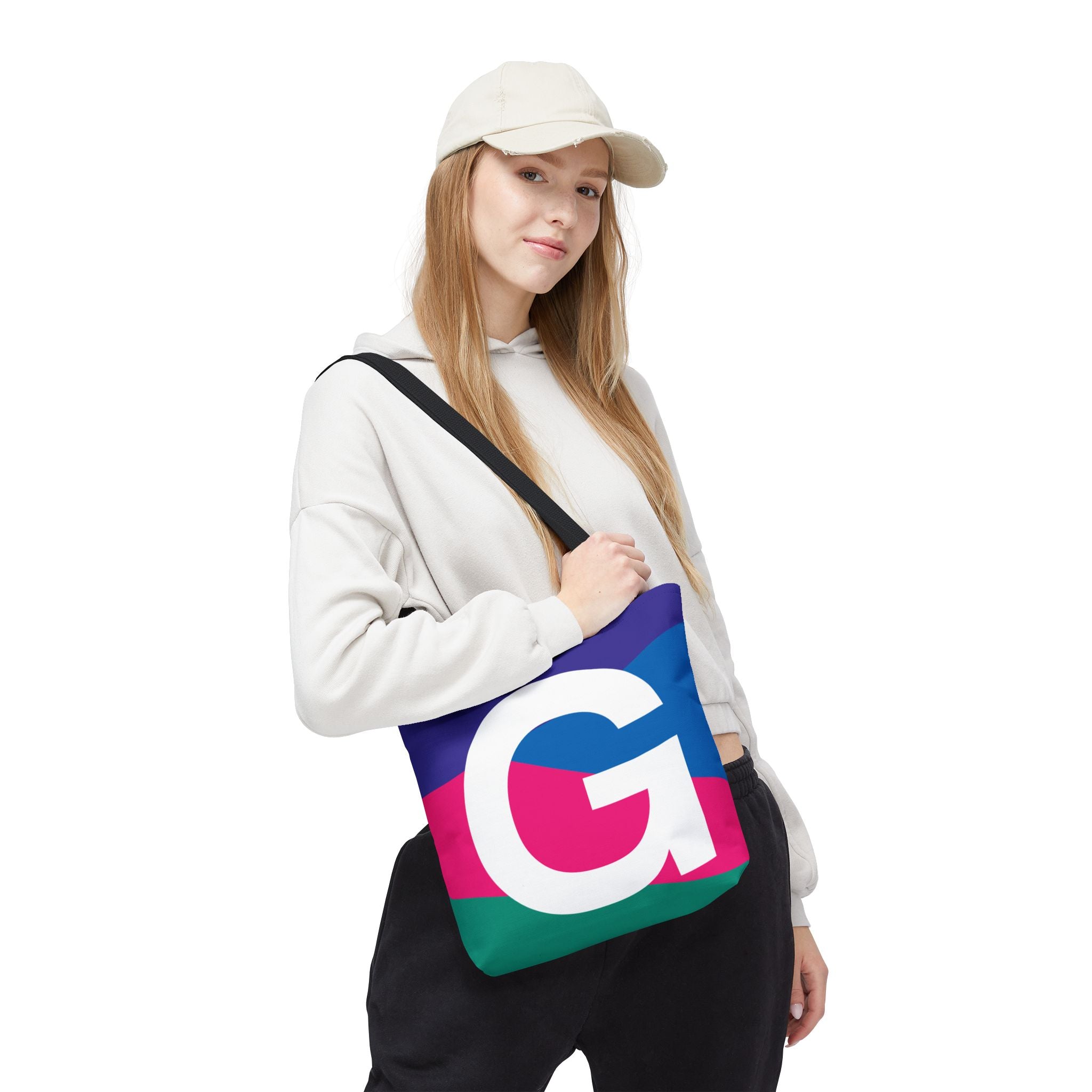 Monogram 'G' Colorblock Tote Bag — Personalized Initial G Shoulder Tote