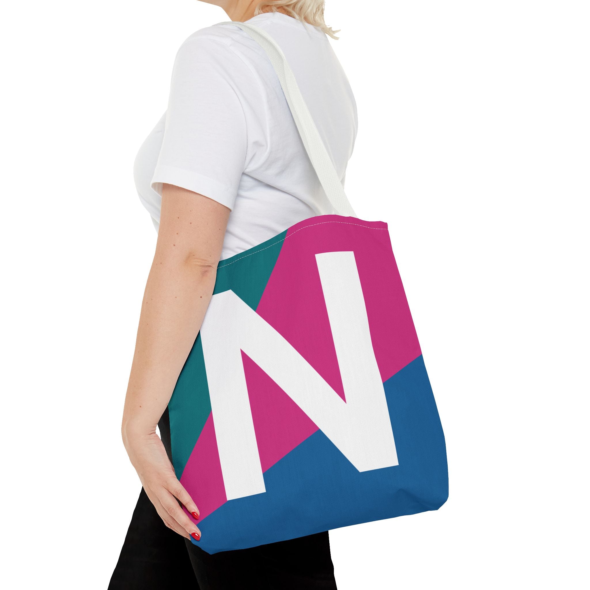 Monogram 'N' Colorblock Tote Bag — Personalized Initial N Shoulder Tote