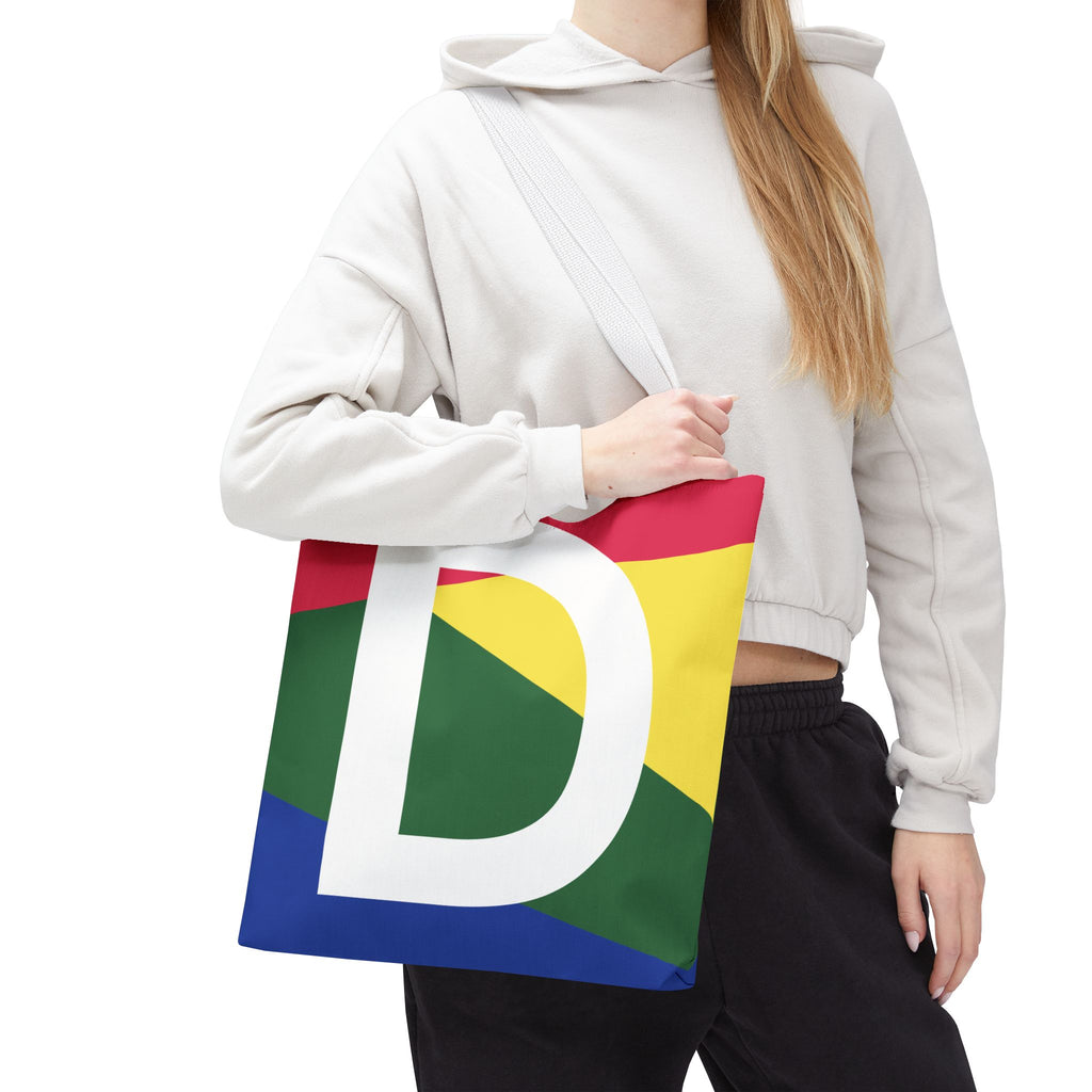Monogram 'D' Colorblock Tote Bag — Personalized Initial D Shoulder Tote