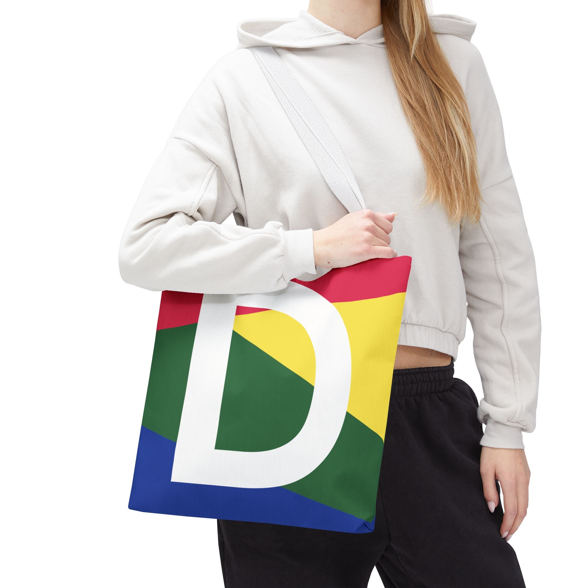 Monogram 'D' Colorblock Tote Bag — Personalized Initial D Shoulder Tote