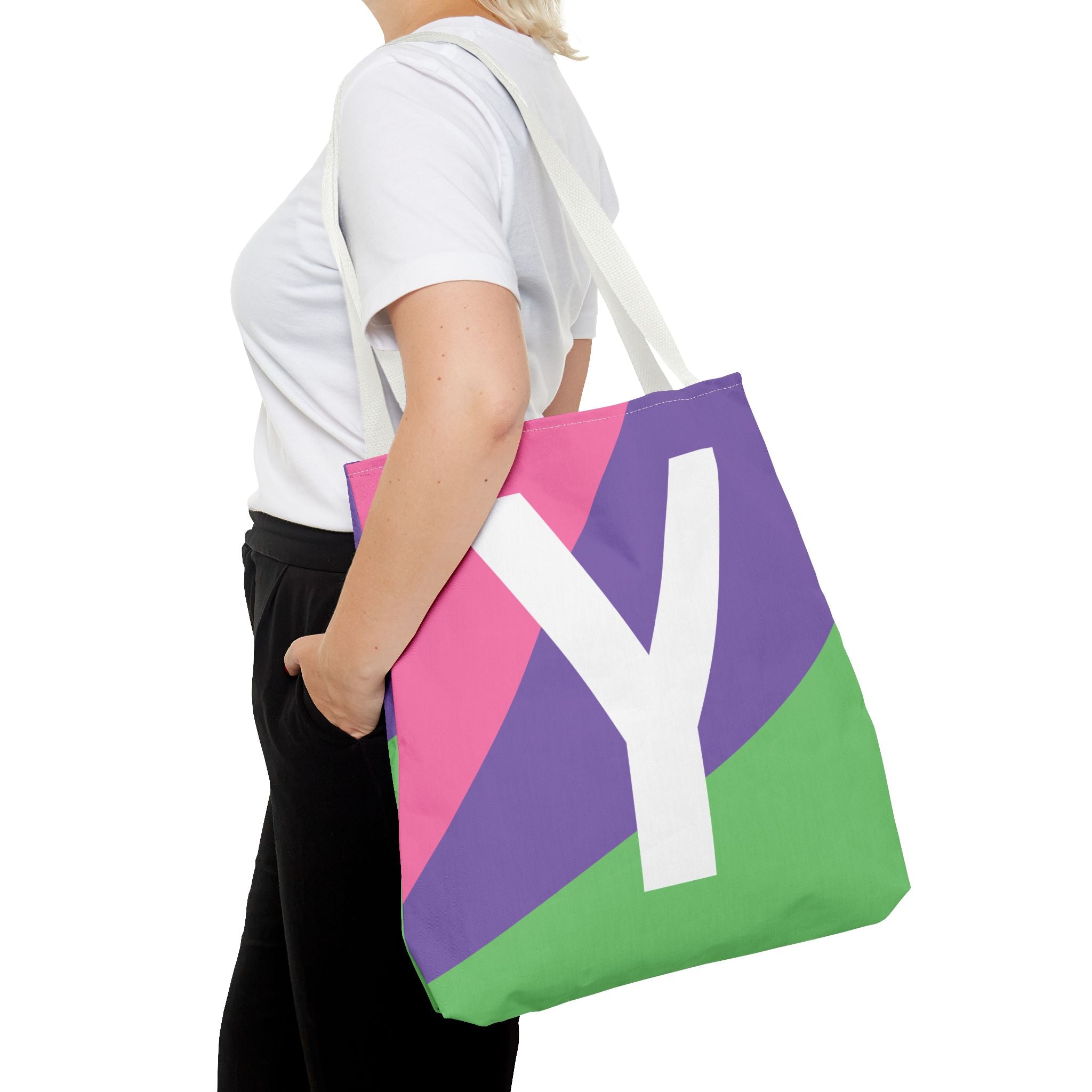 Monogram 'Y' Colorblock Tote Bag — Personalized Initial Y Shoulder Tote