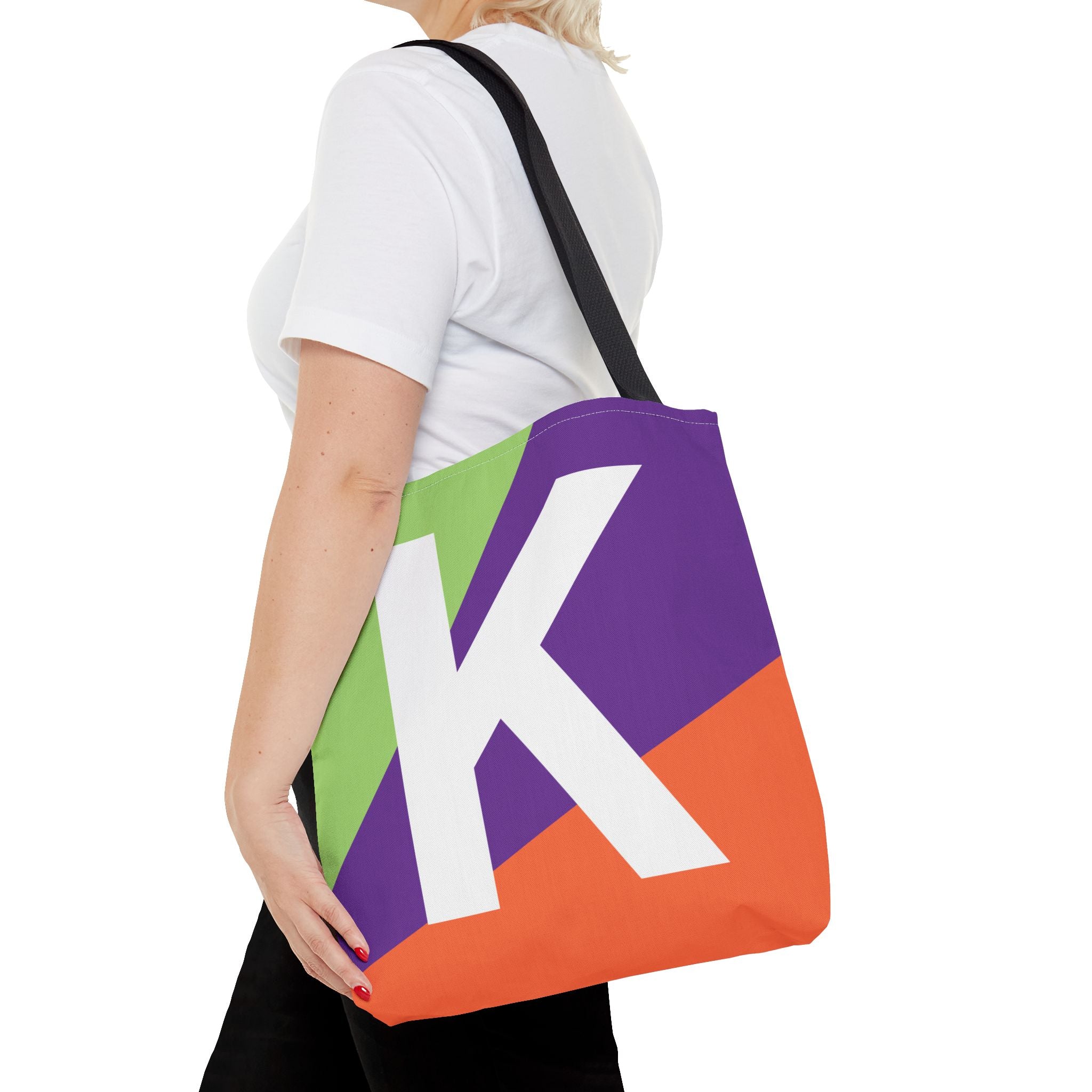 Monogram 'K' Colorblock Tote Bag — Personalized Initial K Shoulder Tote