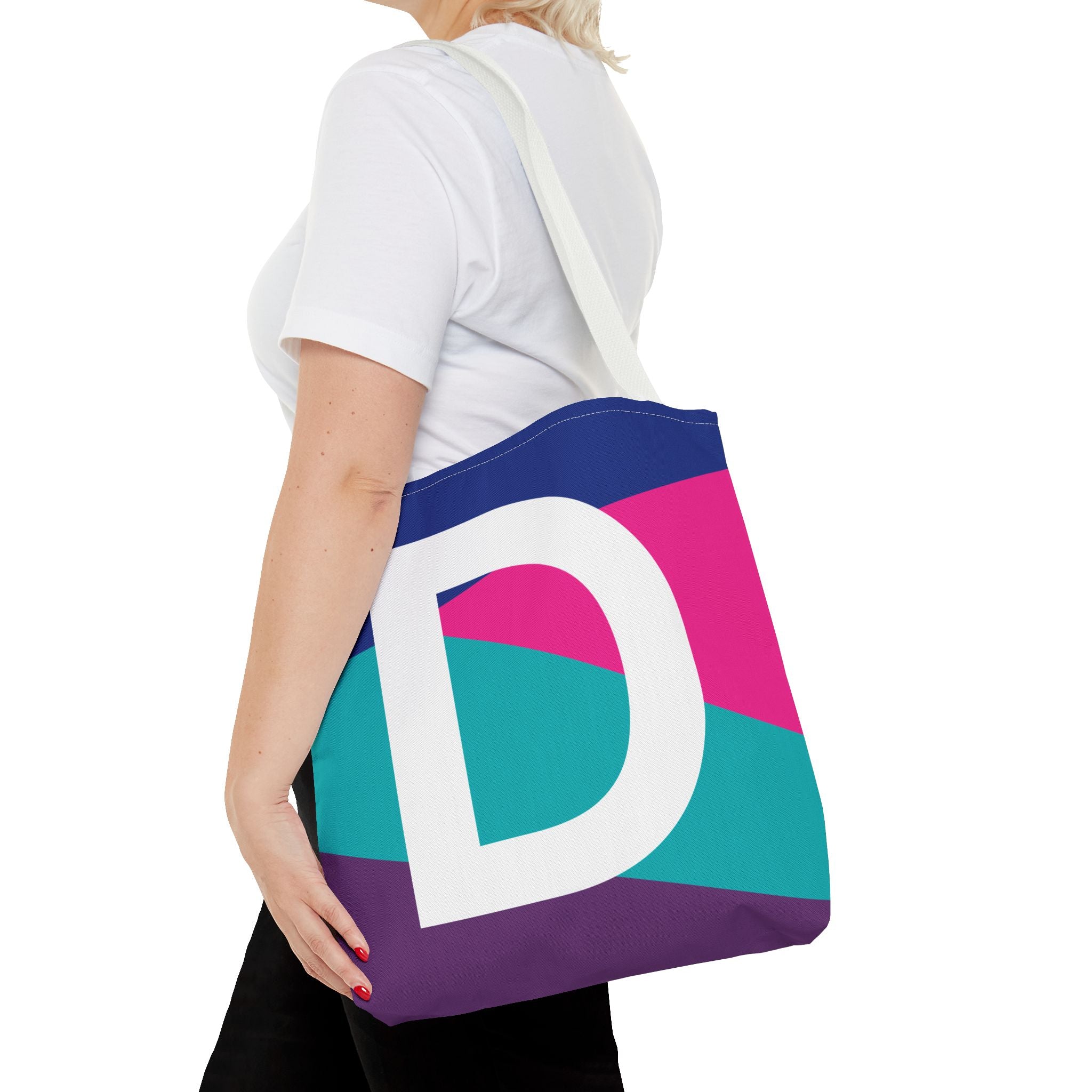 Monogram 'D' Colorblock Tote Bag — Personalized Initial D Shoulder Tote