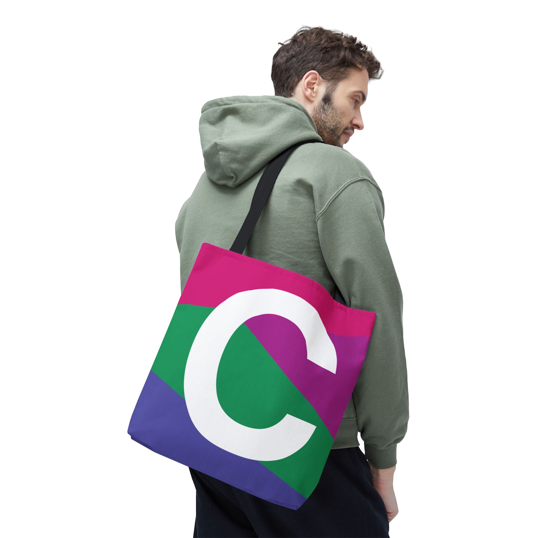 Monogram 'C' Colorblock Tote Bag — Personalized Initial C Shoulder Tote