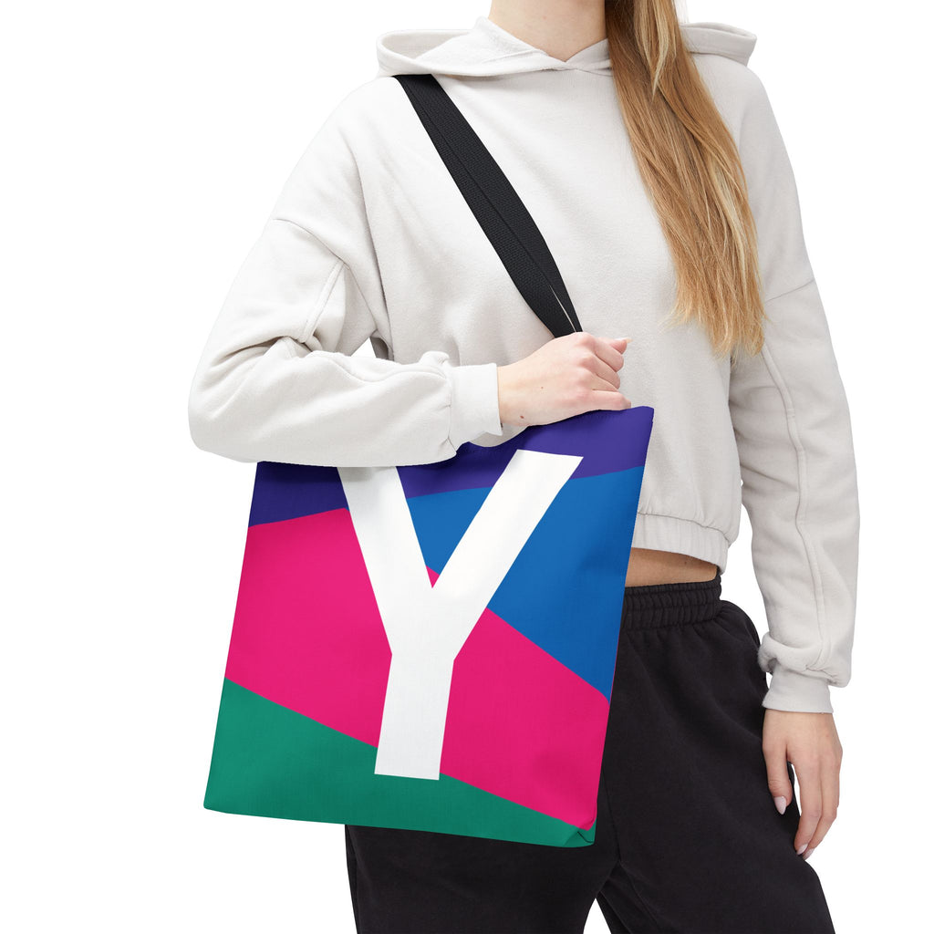Monogram 'Y' Colorblock Tote Bag — Personalized Initial Y Shoulder Tote