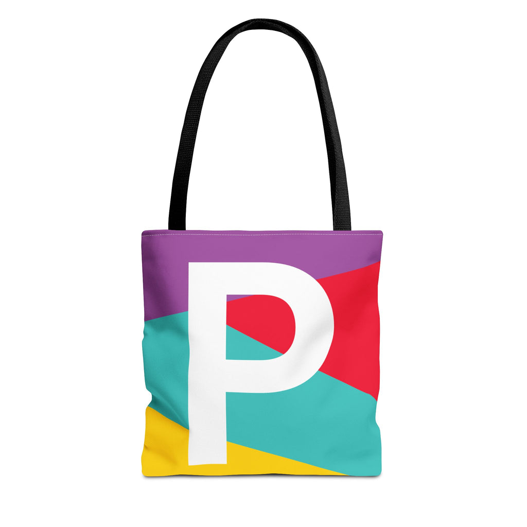 Monogram 'P' Colorblock Tote Bag — Personalized Initial P Shoulder Tote