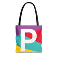 Monogram 'P' Colorblock Tote Bag — Personalized Initial P Shoulder Tote