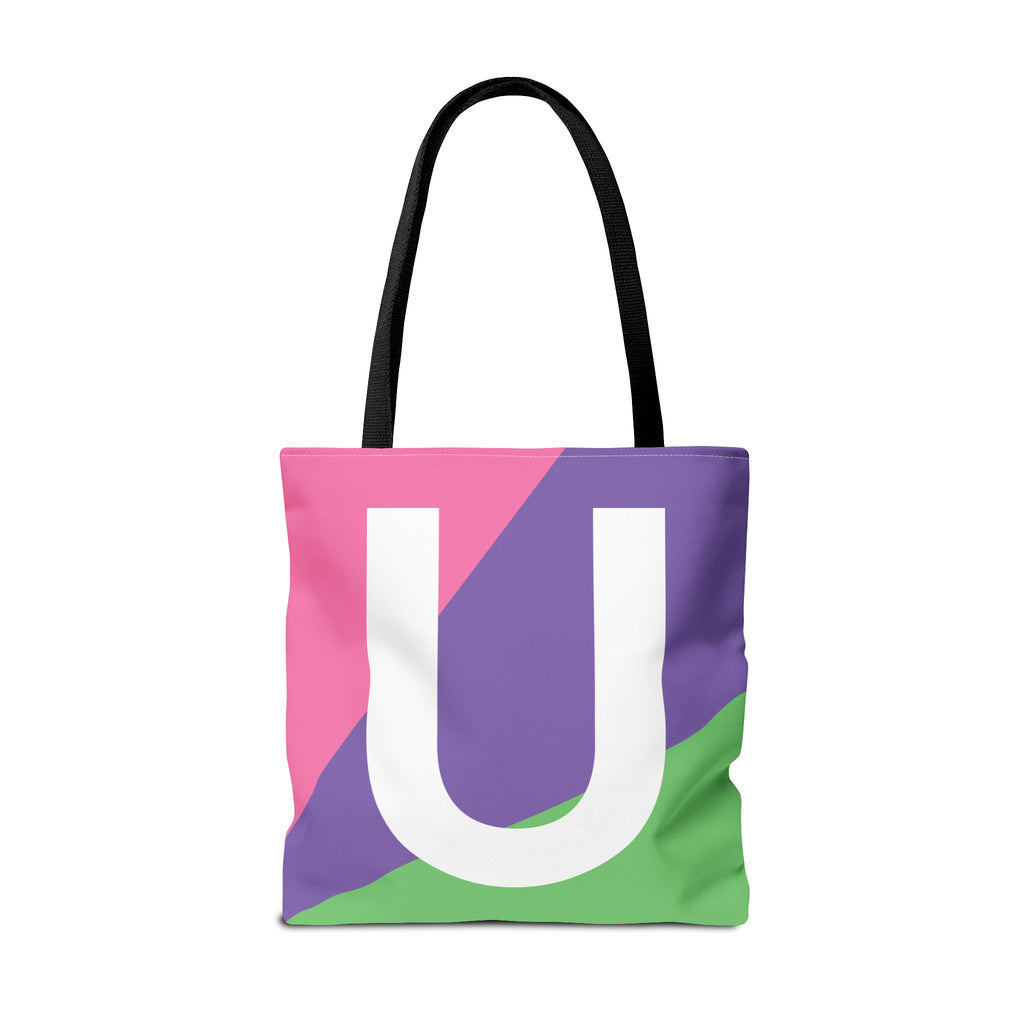 Monogram 'U' Colorblock Tote Bag — Personalized Initial U Shoulder Tote