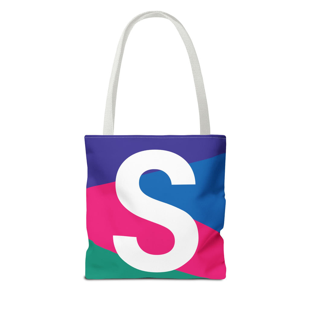 Monogram 'S' Colorblock Tote Bag — Personalized Initial S Shoulder Tote