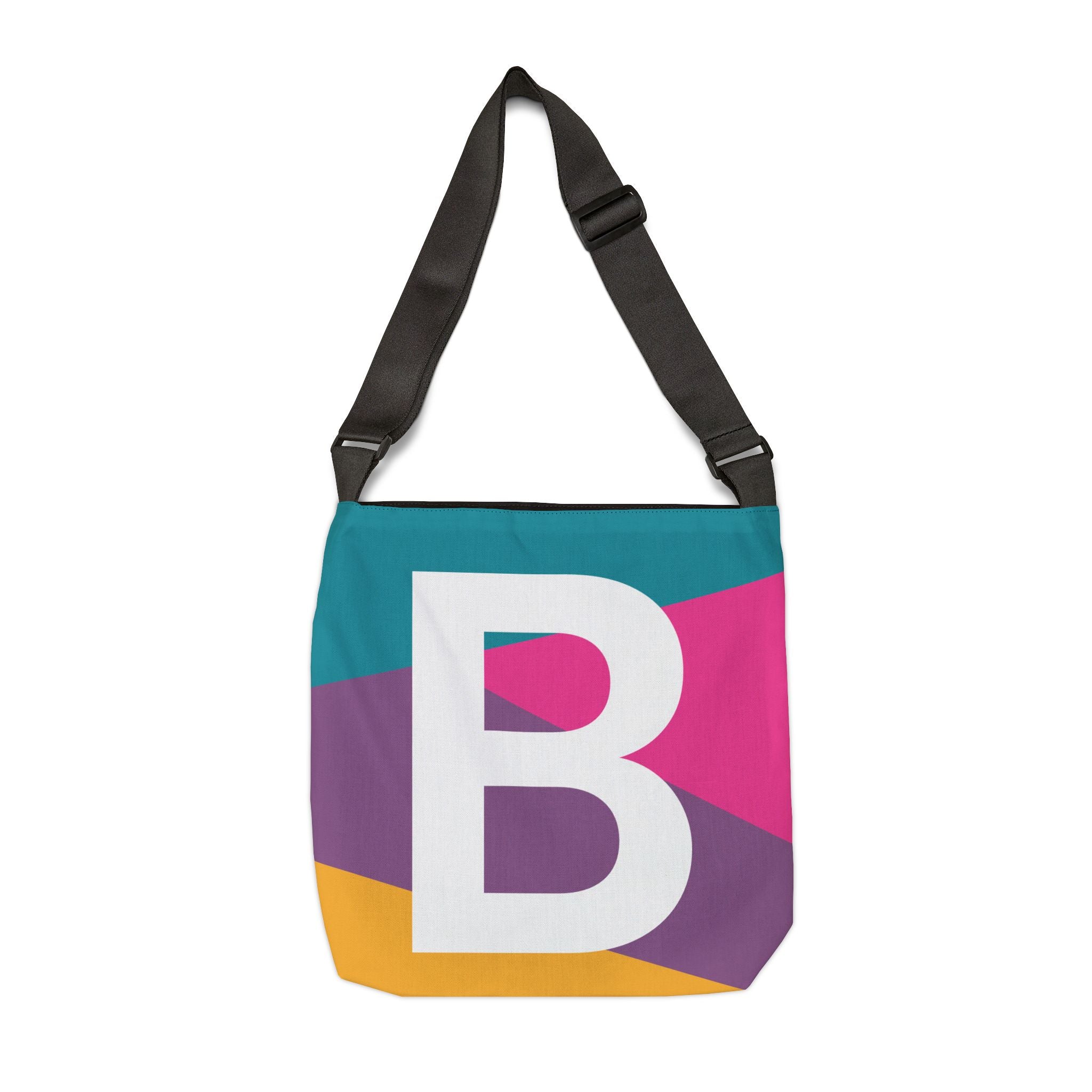 Initial Letter 'B' Colorblock Adjustable Tote Bag — Monogram Alphabet Shoulder Bag