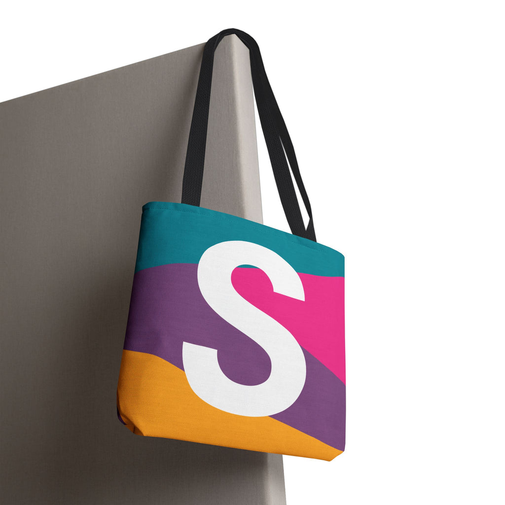 Monogram 'S' Colorblock Tote Bag — Personalized Initial S Shoulder Tote