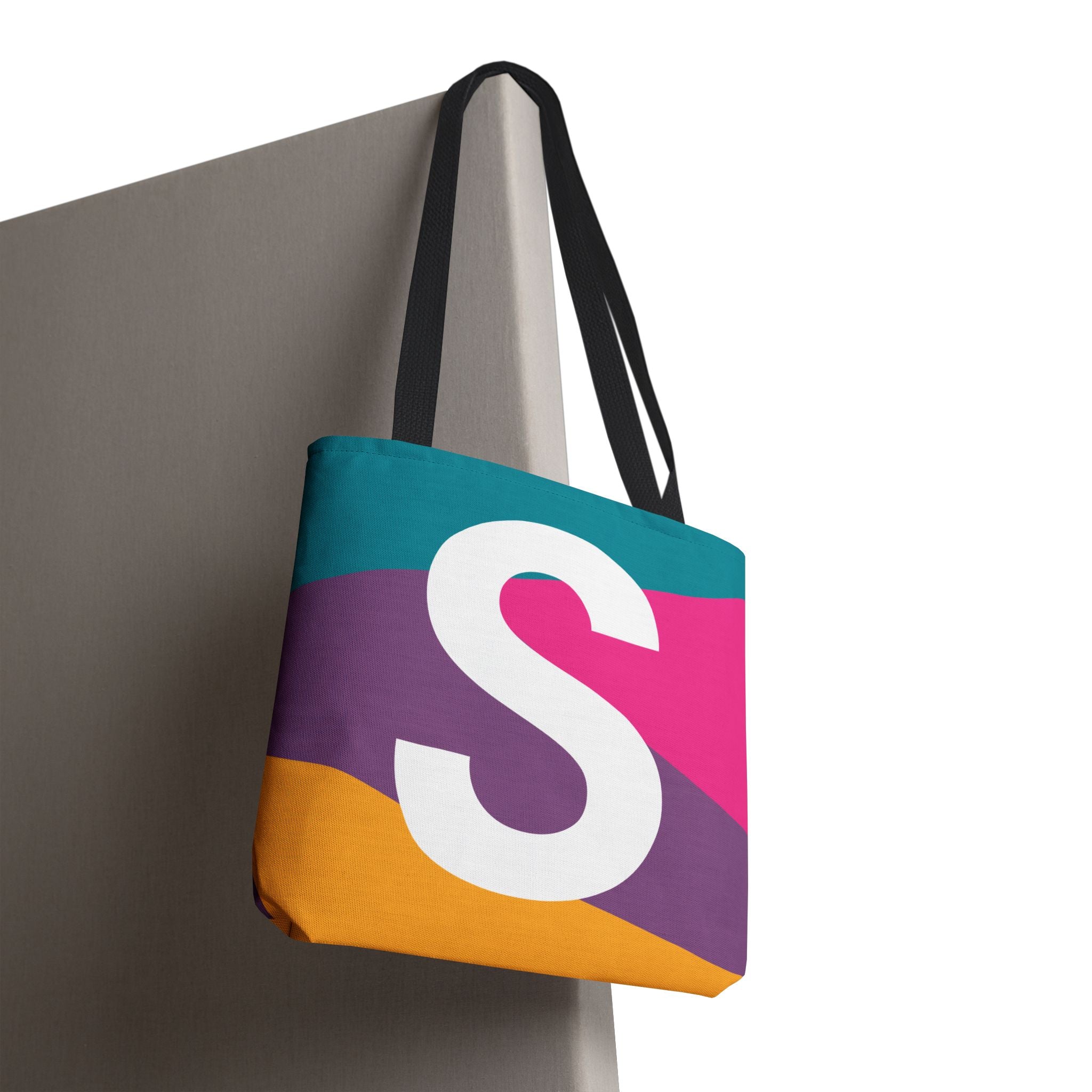 Monogram 'S' Colorblock Tote Bag — Personalized Initial S Shoulder Tote