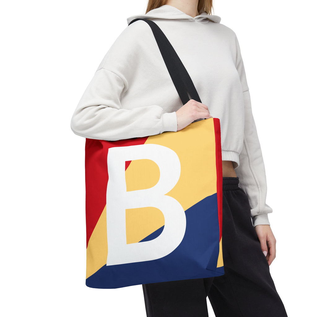 Monogram 'B' Colorblock Tote Bag — Personalized Initial B Shoulder Tote
