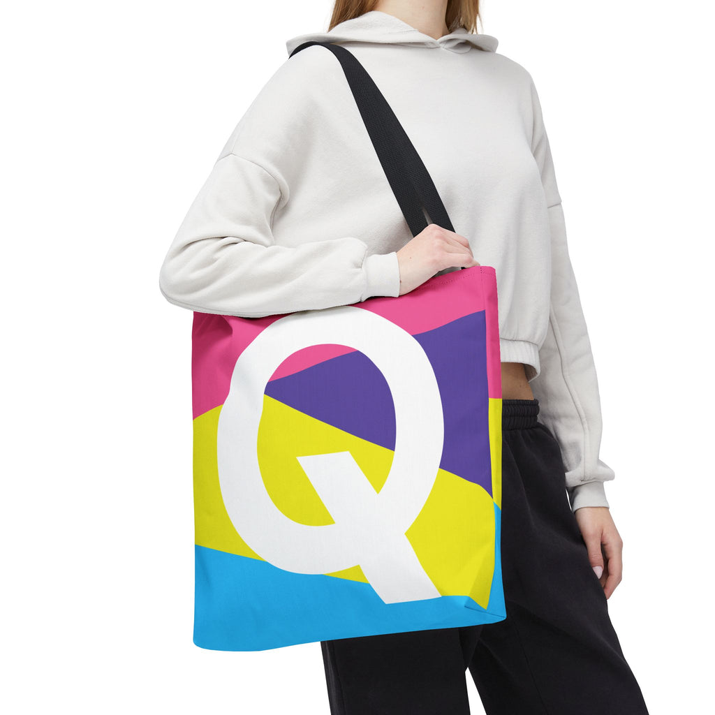 Monogram 'Q' Colorblock Tote Bag — Personalized Initial Q Shoulder Tote