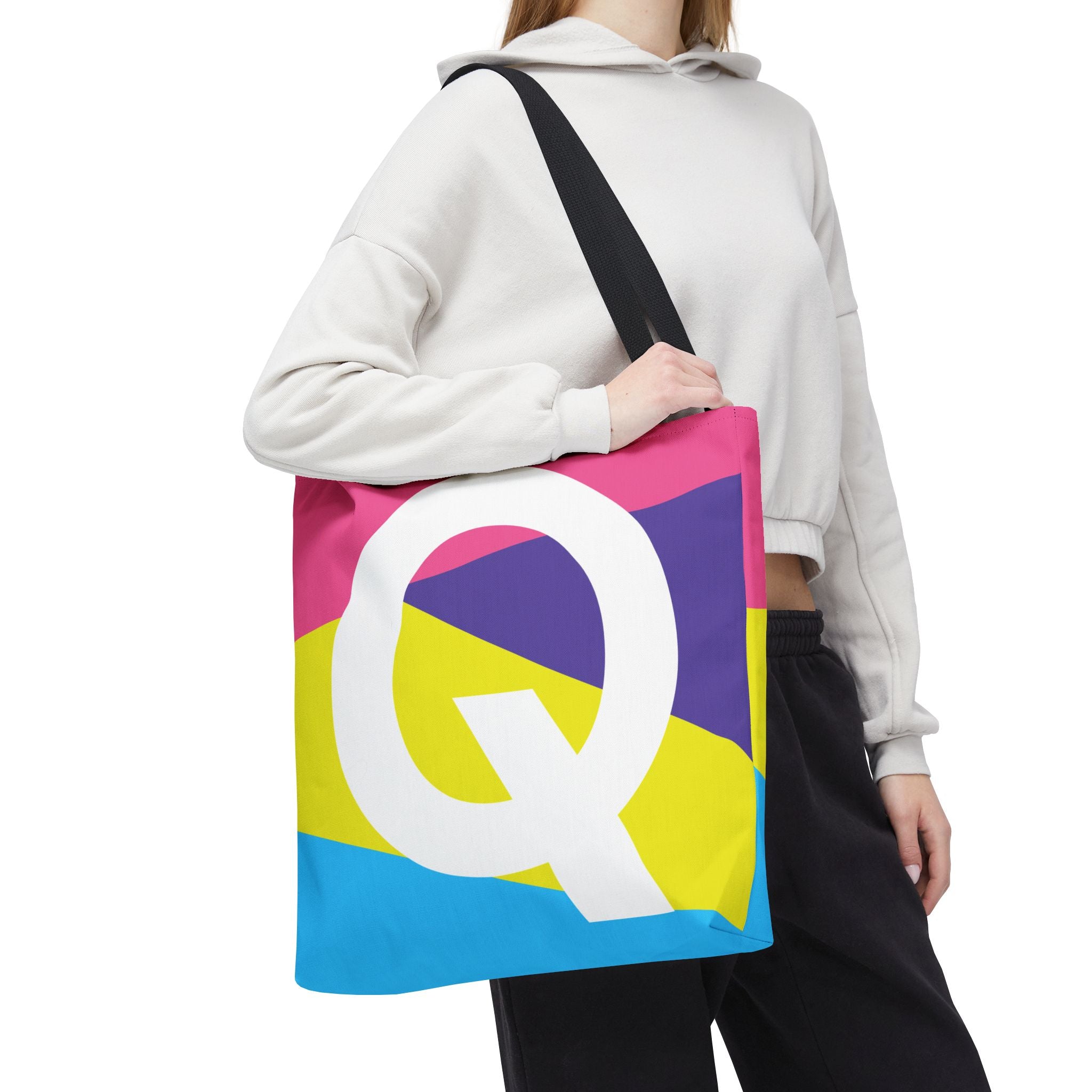 Monogram 'Q' Colorblock Tote Bag — Personalized Initial Q Shoulder Tote