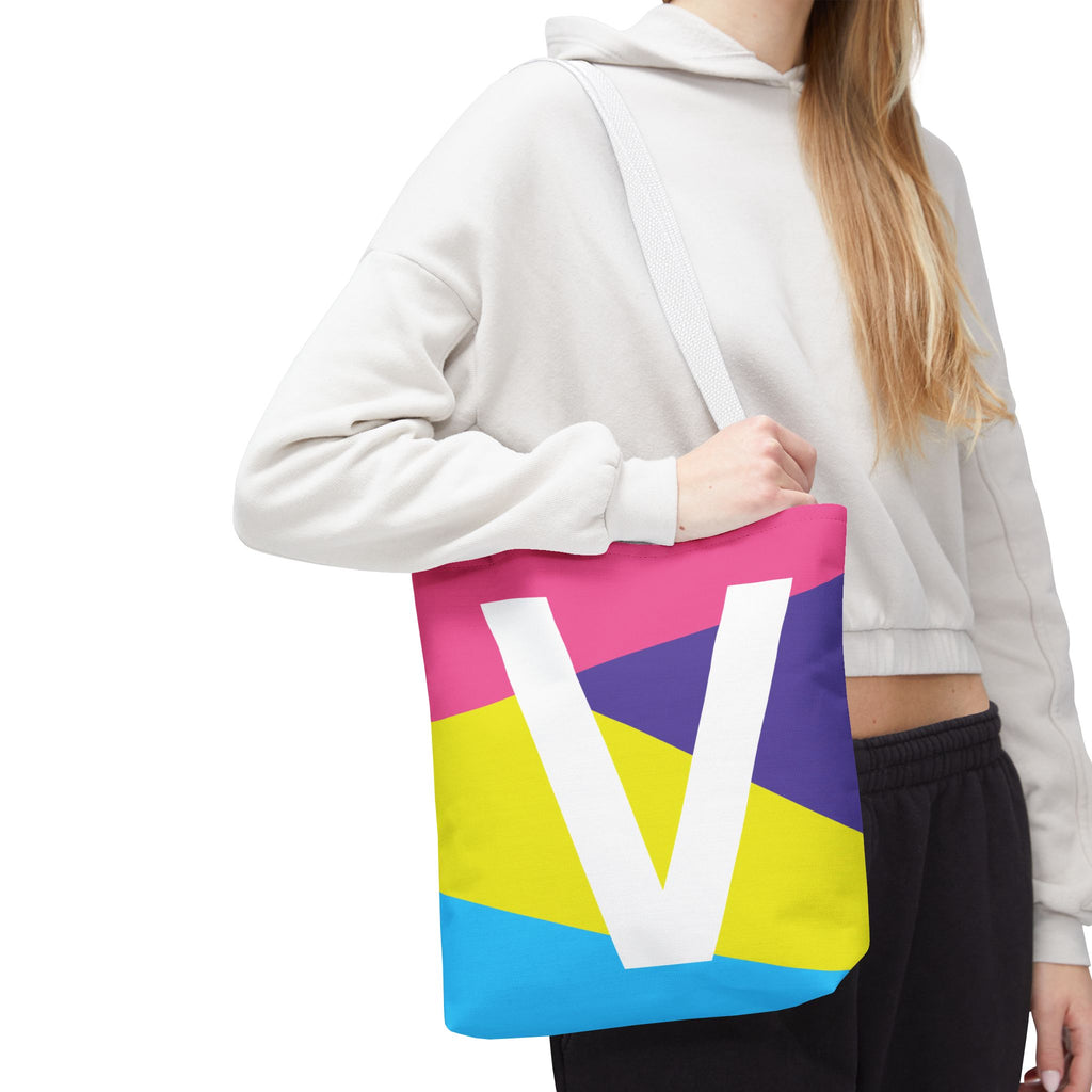 Monogram 'V' Colorblock Tote Bag — Personalized Initial V Shoulder Tote