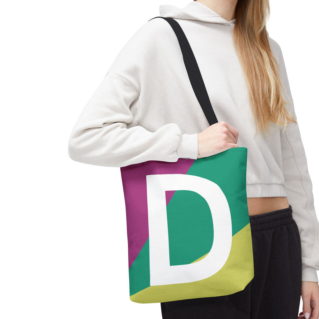 Monogram 'D' Colorblock Tote Bag — Personalized Initial D Shoulder Tote